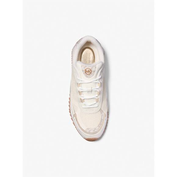 NEW MICHAEL KORS women's byrdie mixed-media trainer shoes in vanilla combo